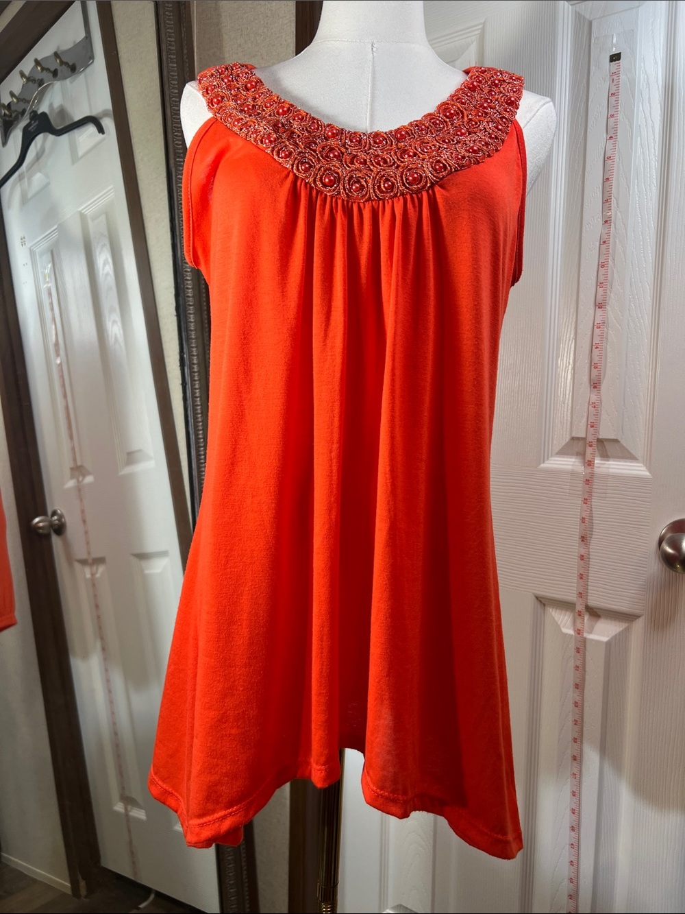 Agenda Beaded Coral Red Tank Top